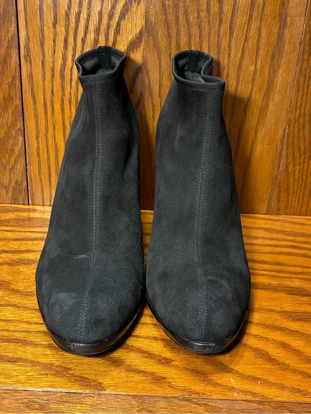 Stuart Weitzman Black Suede Stretch Ankle Booties Shimmery Heel Stiletto Size 10